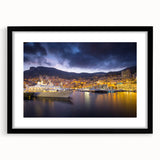 Extra large, textured abstract art print of colorful Monaco scenery in a black frame with mat, ideal for living room decor.