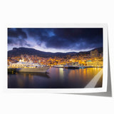 Extra large rolled print of Monaco scenery with vibrant blue and green hues, ideal for art wall dining room.