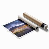 Extra large rolled print of a scenic Monaco landscape with vibrant floral elements, ideal for classy bathroom wall art.