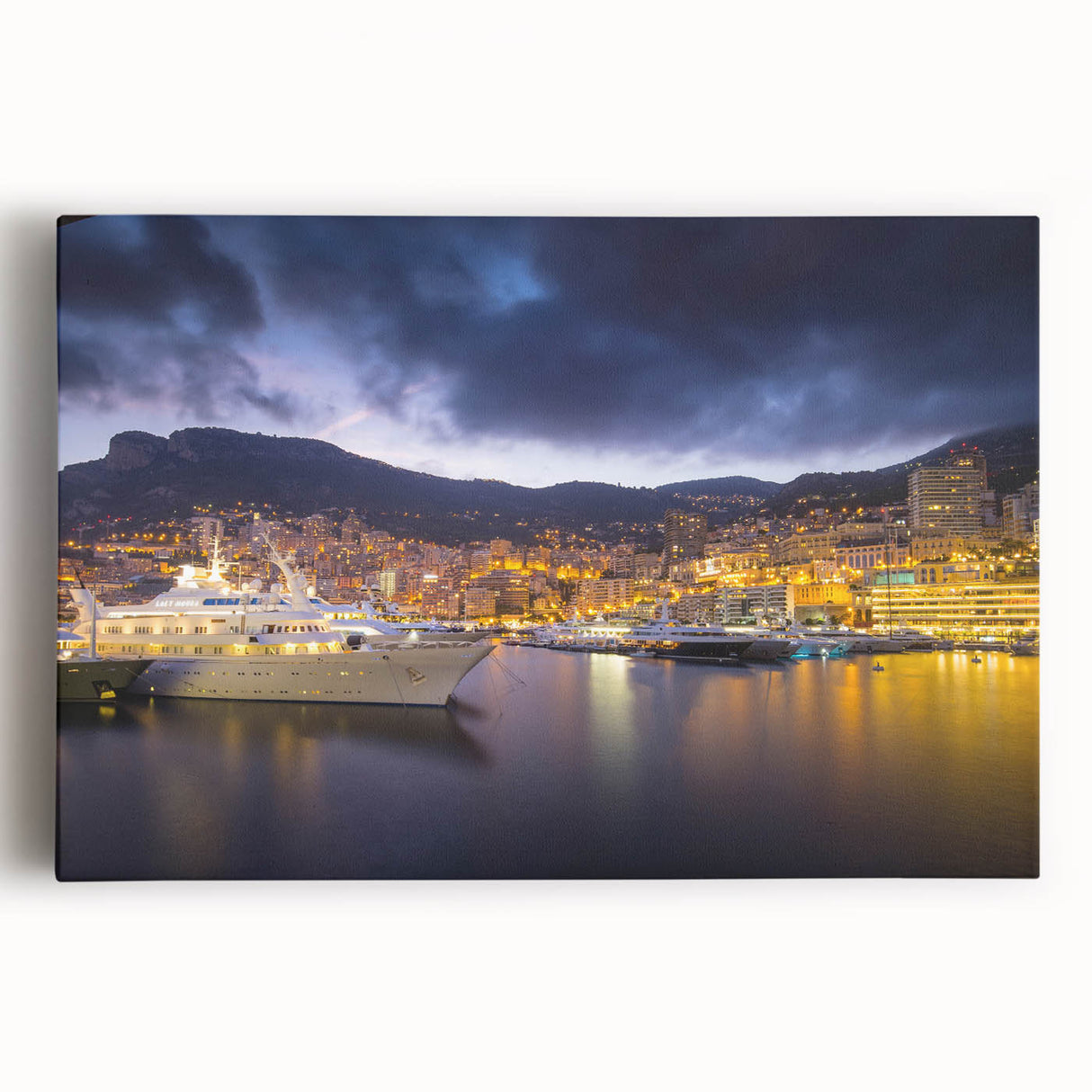 Black and white photograph of Monaco scenery on stretched canvas, ideal for kitchen wall art or bedroom ambiance.
