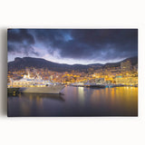 Black and white photograph of Monaco scenery on stretched canvas, ideal for kitchen wall art or bedroom ambiance.