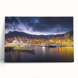 Black and white large art print of Monaco scenery on stretched canvas, ideal for kitchen wall art.