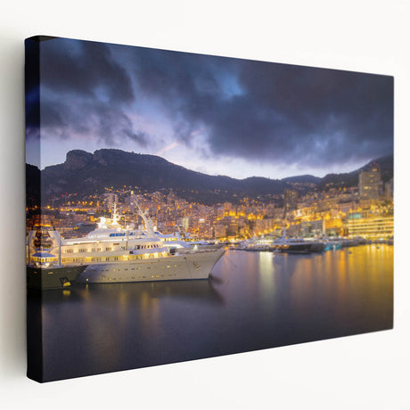 Large art print of Monaco scenery in muted earth tones on stretched canvas, suitable for kitchen wall art.