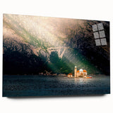 Large abstract wall art of a Montenegro scenery in muted earth tones on acrylic glass.