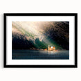 Extra large abstract art print of a colorful European scenery in Montenegro on a textured canvas, framed in black.