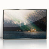 Large art print of a Montenegro landscape in muted earth tones on a framed acrylic, suitable for modern art wall decor.