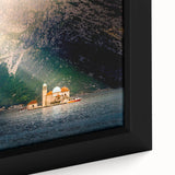 Extra large framed canvas of a textured Montenegro scenery in black with colorful accents, ideal for living room decor.