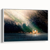 Vintage poster art of a Montenegro scenery in vibrant colors on a framed canvas, ideal for living room decor.