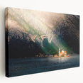 Large art of a Montenegro landscape in muted earth tones on stretched canvas, ideal for kitchen wall art.