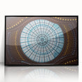 Large abstract wall art depicting Amsterdam's canal scene in muted gray and blue tones, framed in black acrylic.