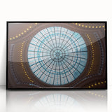 Large abstract wall art depicting Amsterdam's canal scene in muted gray and blue tones, framed in black acrylic.