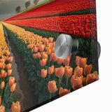 Large abstract wall art featuring a mid-century modernist design of the Netherlands scenery in muted tones on acrylic glass.