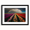 Extra large abstract art print of a colorful European landscape, textured finish, framed in black.