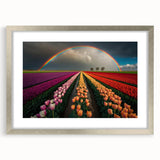 Extra large abstract art print of a textured European scenery in muted earth tones, framed in silver.