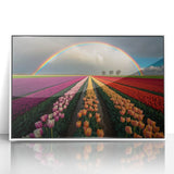 Mid-century modernist art of a European scenery in the Netherlands, featuring muted earth tones on a framed acrylic print.