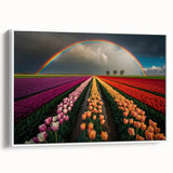 Vintage poster art of a colorful European Netherlands scenery on a large framed canvas, ideal for living room decor.