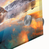 Large abstract acrylic print of a Norwegian landscape in muted earth tones, ideal for dining room art.