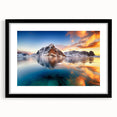 Extra large abstract art print of a colorful, textured Norwegian landscape on a framed black canvas.