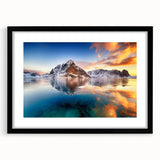 Extra large abstract art print of a colorful, textured Norwegian landscape on a framed black canvas.