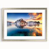 Extra large wall art featuring an abstract depiction of a Norwegian landscape in textured grays and blues, framed in silver.