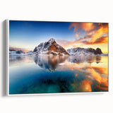 Vintage poster art of a scenic Norway landscape on framed canvas, with vibrant color accents, ideal for living room decor.