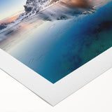 Art deco poster of a Norwegian landscape on rolled canvas, featuring muted earth tones, ideal for dining room wall art.