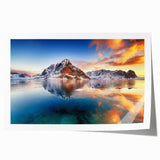Extra large rolled print of a Norwegian landscape with vibrant green and blue tones, ideal for art wall dining room.