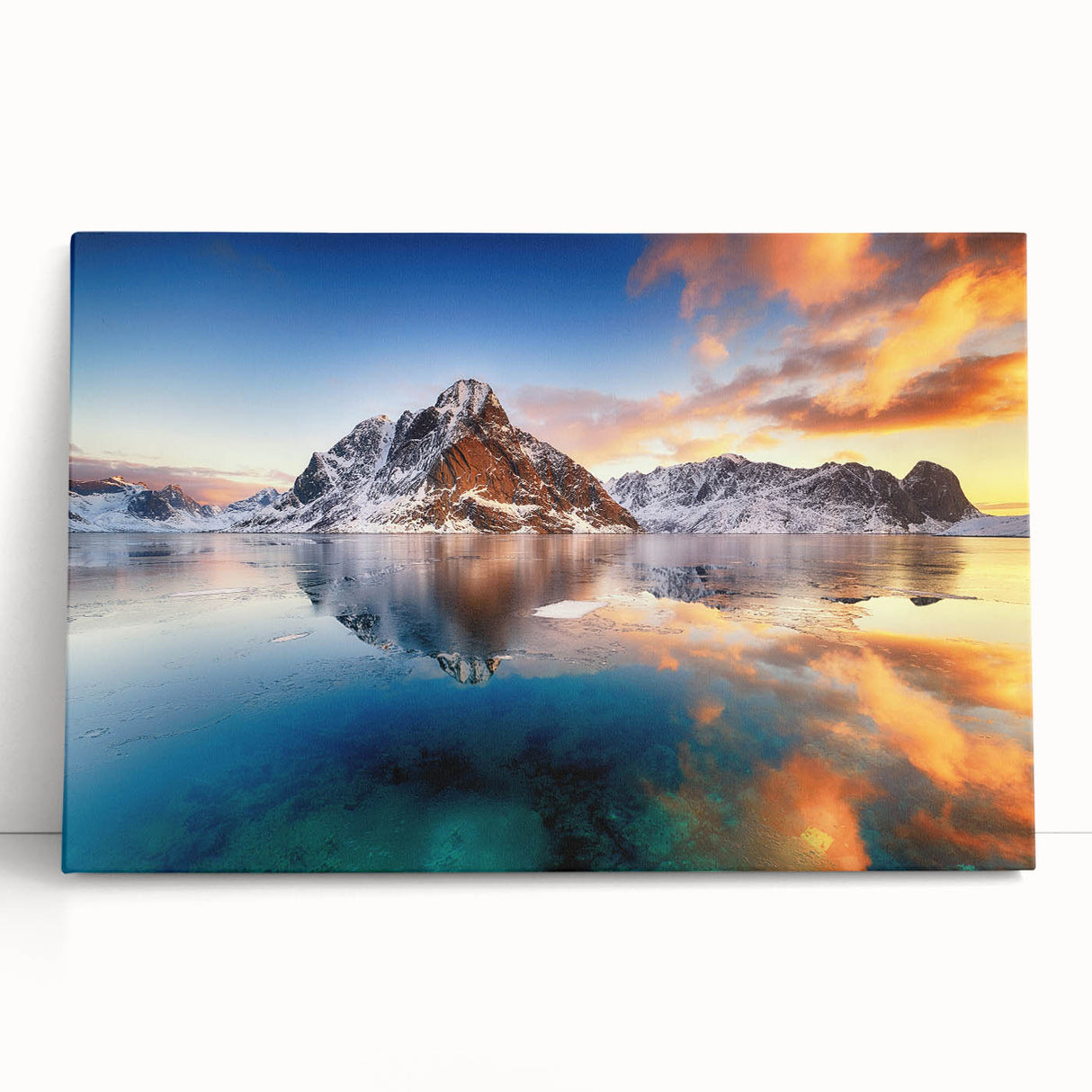 Black and white photo of a Norwegian fjord on large stretched canvas, suitable for kitchen wall art.