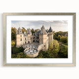 Extra large abstract art print of a European scenery in silver frame, with textured details, ideal for living room decor.