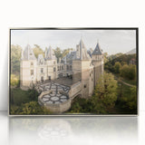 Large acrylic print of a European cityscape in muted silver and gray tones, framed in silver.