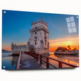 Acrylic print of Lisbon scenery with soft blue and white tones, ideal for dining room decor.