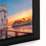 Close-up of textured black wall art featuring a colorful Lisbon cityscape on a framed canvas, ideal for living room decor.