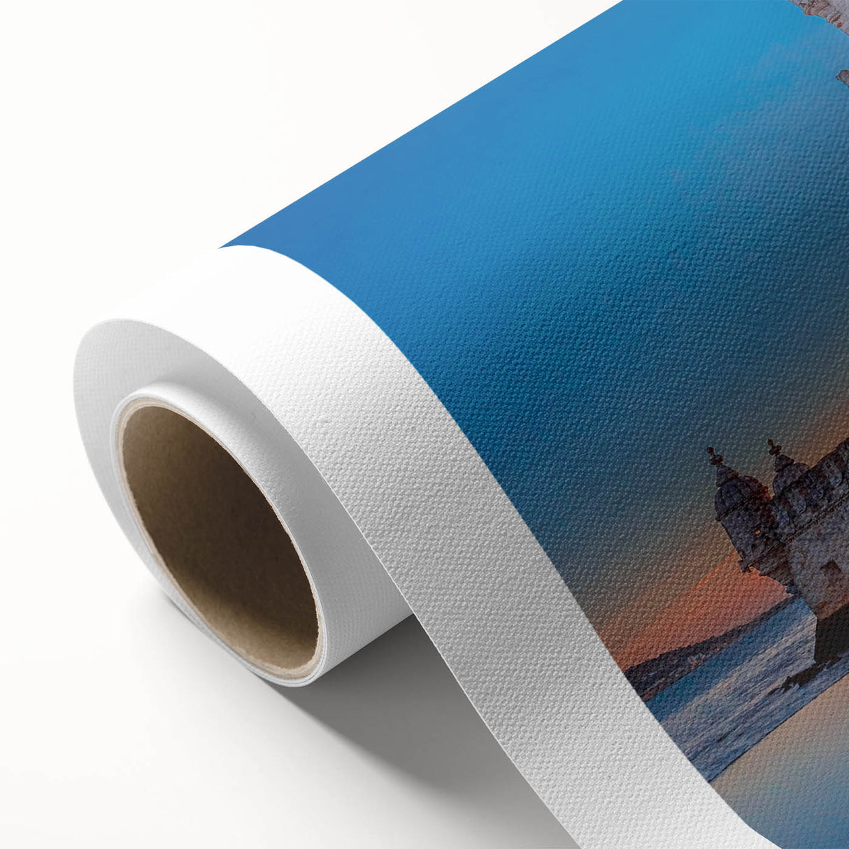 Art deco poster of Lisbon scenery in pastel shades on rolled canvas, ideal for nursery wall art.