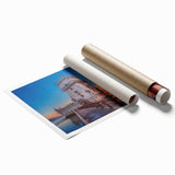 Rolled print of Lisbon scenery with soft pastel shades, ideal for classy bathroom wall art.