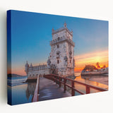 Large art print of Lisbon scenery in muted earth tones on stretched canvas, suitable for kitchen wall art.
