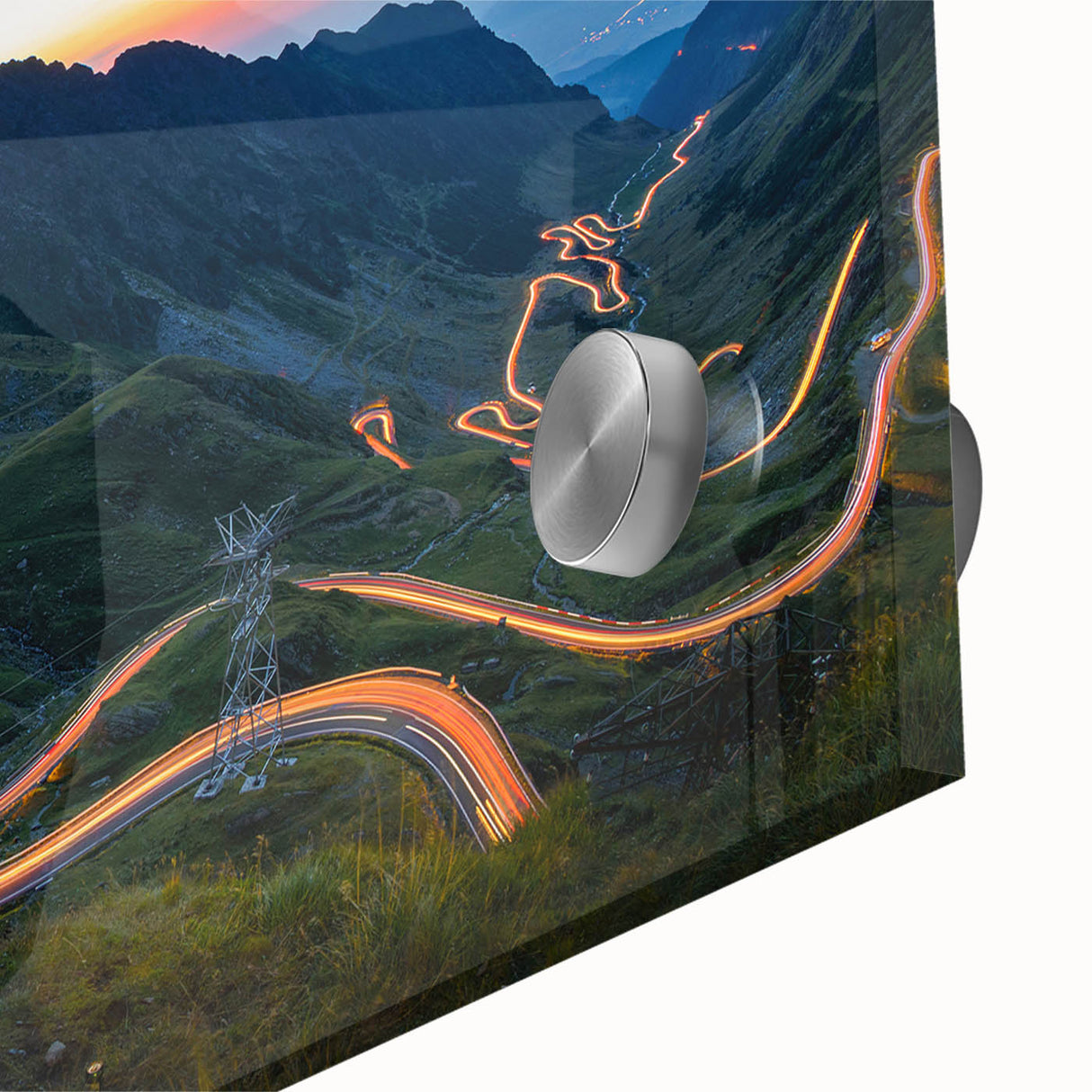 Large abstract wall art depicting a Romanian landscape in muted earth tones on acrylic glass, ideal for dining room ambiance.