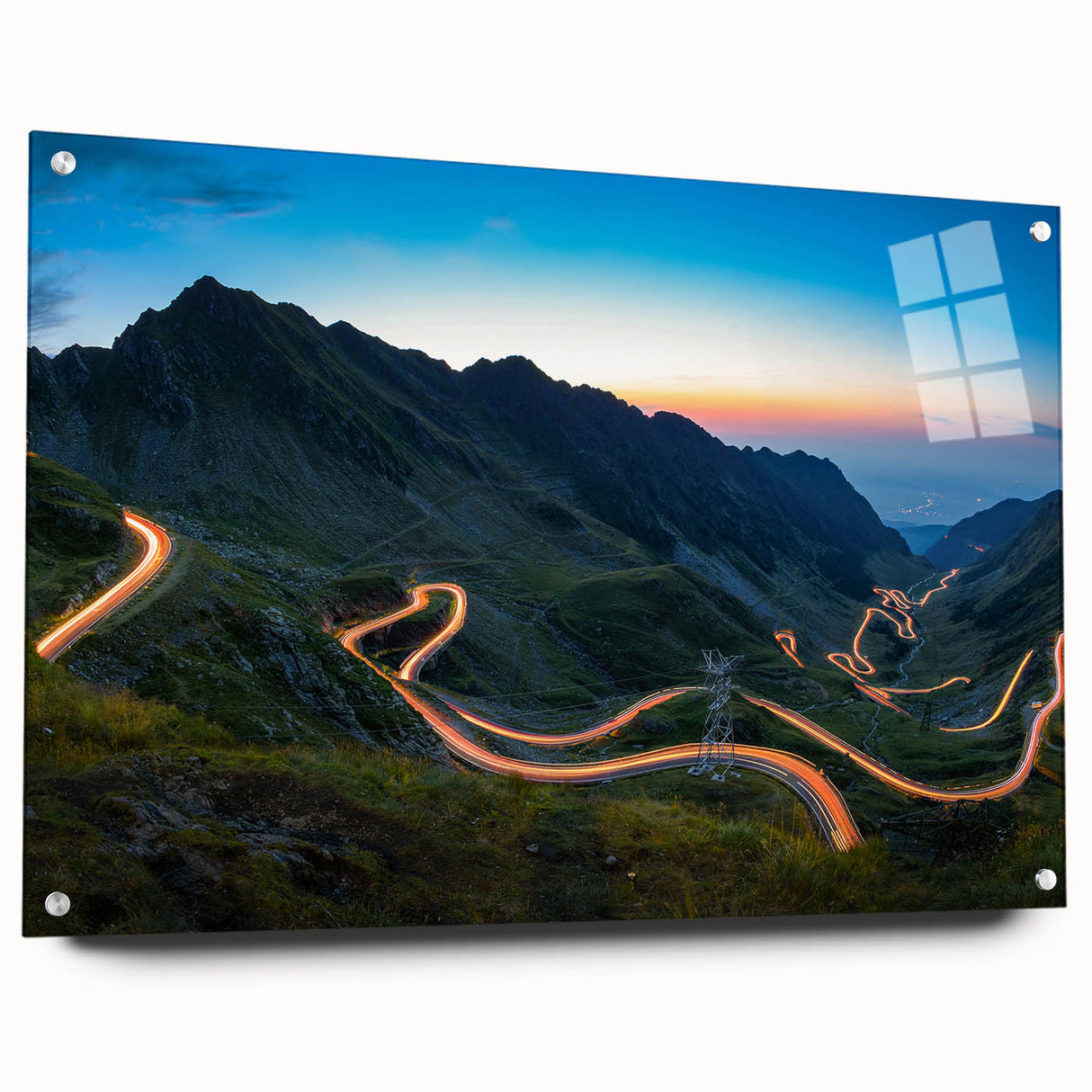 Acrylic print of a European landscape in Romania, featuring muted earth tones, ideal for dining room decor.