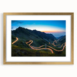 Abstract art print of a European Romanian landscape in muted earth tones, framed in gold.