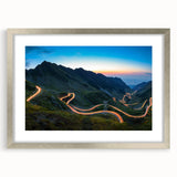 Extra large abstract art print of a Romanian landscape in muted earth tones, framed with a silver mat.