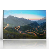 Mid-century modernist art of a Romanian landscape in muted earth tones on a framed acrylic, suitable for nursery wall decor.