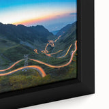 Extra large black wall art of a Romanian landscape, featuring colorful, textured paint on a framed canvas.