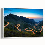 Vintage poster art of a colorful Romanian landscape on a large framed canvas, ideal for living room decor.