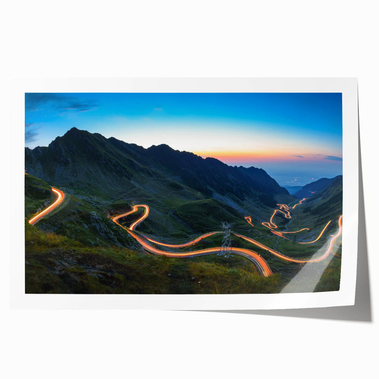 Rolled print of a European Romanian landscape with lush greenery and a serene lake, ideal for art wall dining room.
