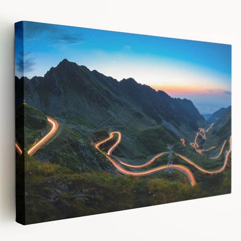 Large canvas art depicting a scenic European village in Romania, with muted earth tones, ideal for kitchen wall art.