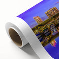 Art Deco poster of St. Petersburg scenery on rolled canvas, in muted blues and grays, ideal for nursery wall art.