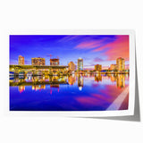 Rolled print of a European cityscape with muted earth tones, ideal for dining room wall art.