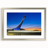 Extra large abstract art print of a textured Sochi landscape in muted earth tones, framed in silver.