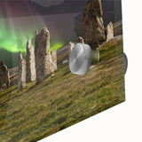 Large abstract depiction of a Scottish landscape on acrylic glass, featuring muted earth tones, ideal for dining room art.