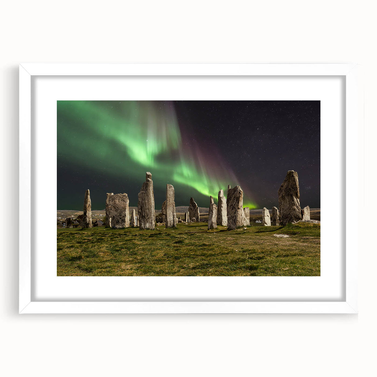Textured abstract art print of a Scottish landscape in muted earth tones, framed with a white mat.