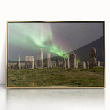 Art deco poster featuring a serene Scottish landscape in muted earth tones on a framed acrylic.